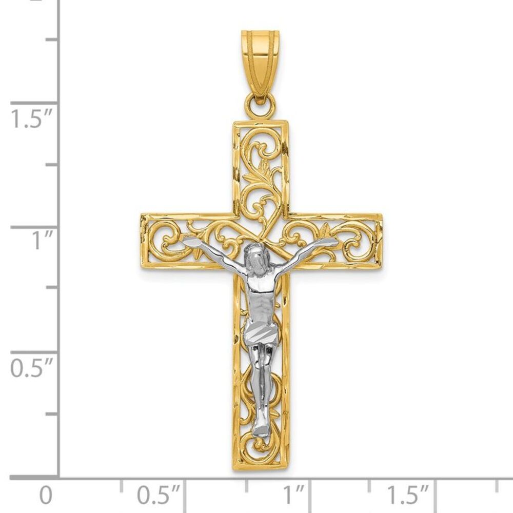 10k Two-Tone D/C Large Block Filigree Cross W/Cru… - image 3